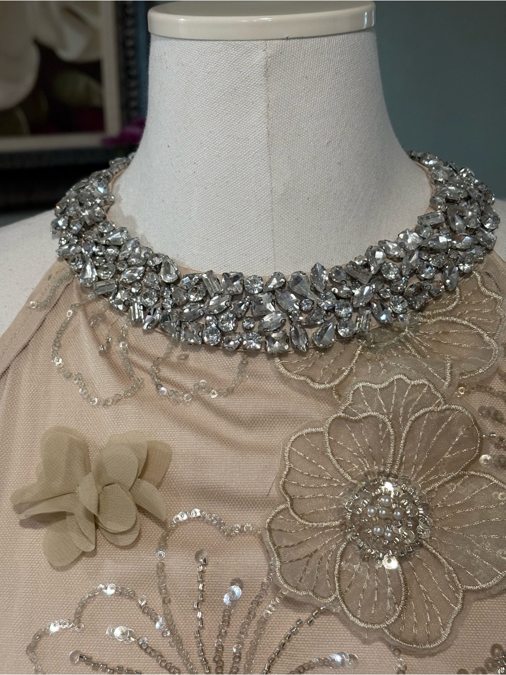Rich Radi QS Embellished Halter Mini in Champagne - Picture 4 of 15